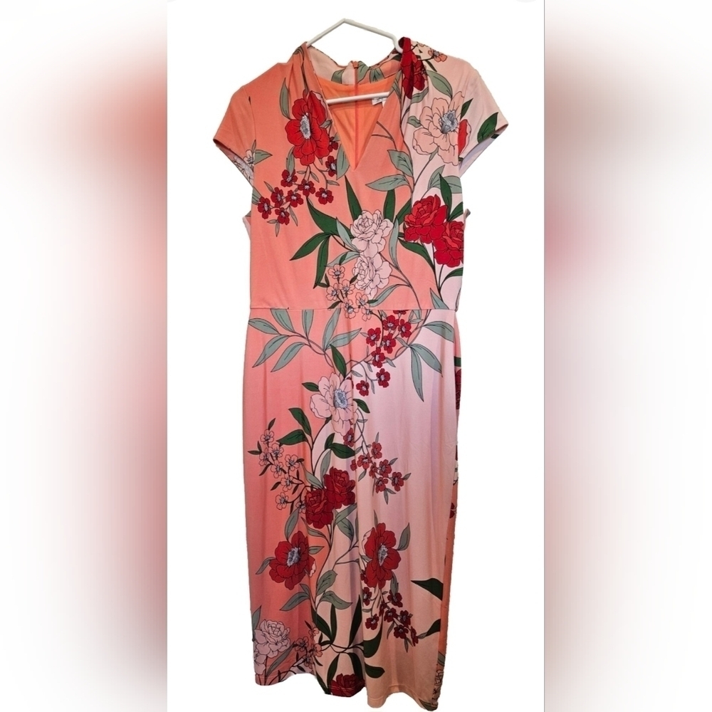 London Times Women's Floral Cap Sleeve Sheath Dress Pink Size M - Picture 2 of 7